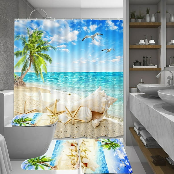 71X71/" Beach Sea Shell Waterproof Fabric Shower Curtain Summer Liner Bath Decor